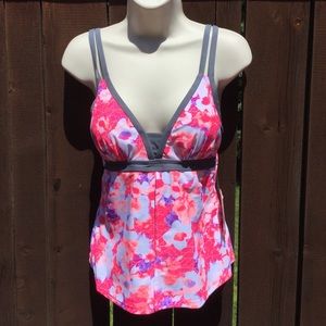 NWT Free Country Pink & Grey Tankini Top, Sz M